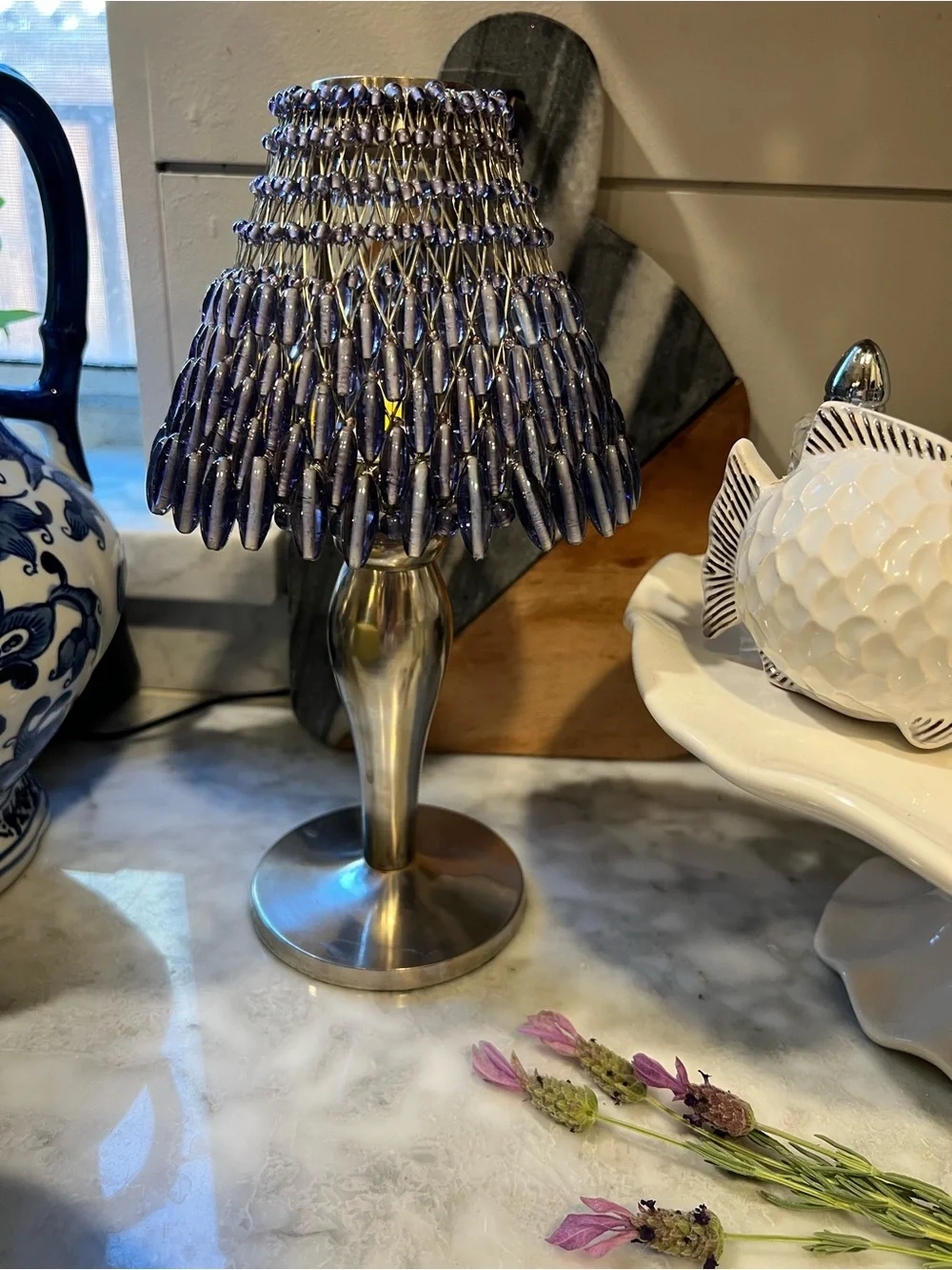 Pottery Barn Beaded Purple Fairy Lamp